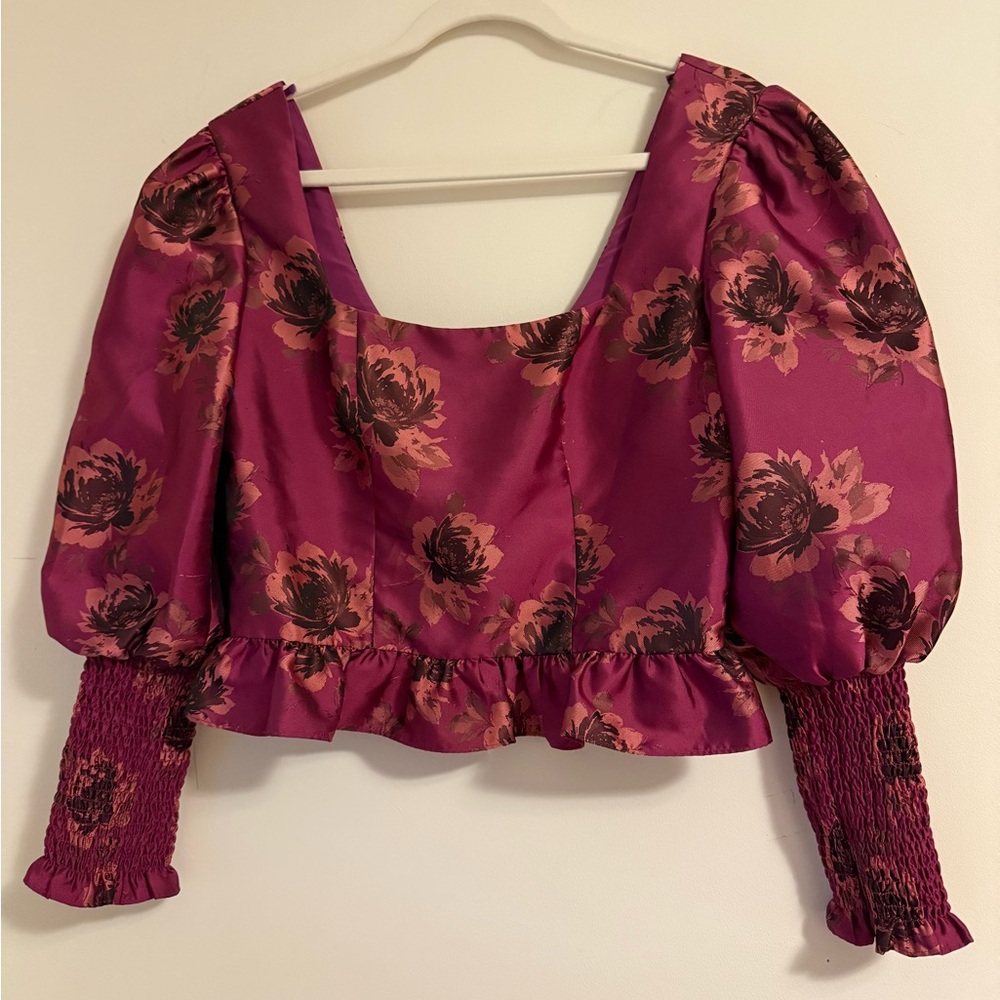 Peter Som Magenta and Black Floral Blouse